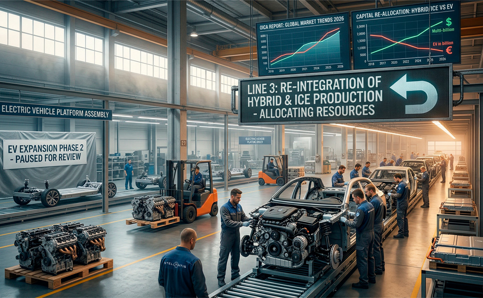 Stellantis y Volkswagen frenan la producción de autos eléctricos para reintegrar motores híbridos y de combustión.